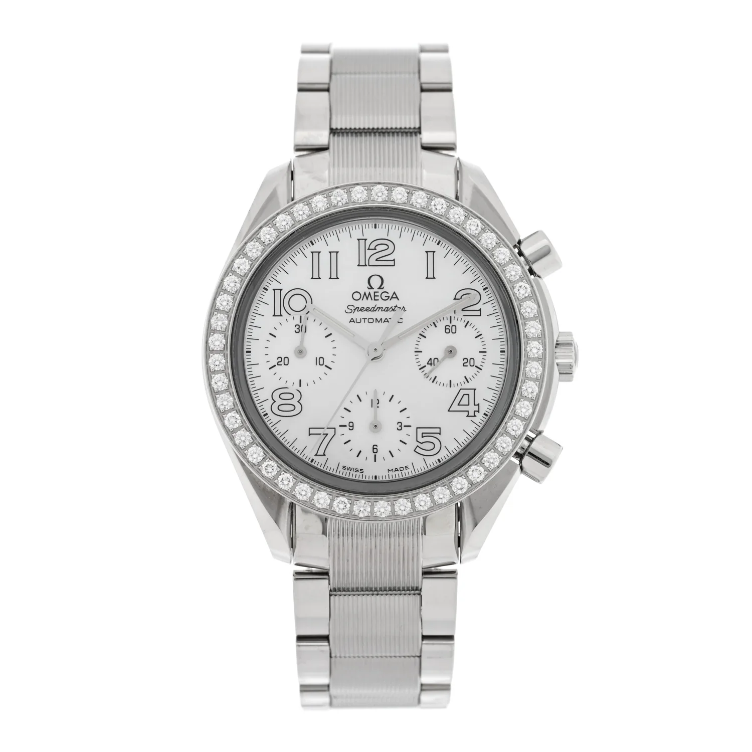 Stainless Steel Diamond Bezel Mother of Pearl 39mm Speedmaster Chronograph Automatic Watch 3535.70.00