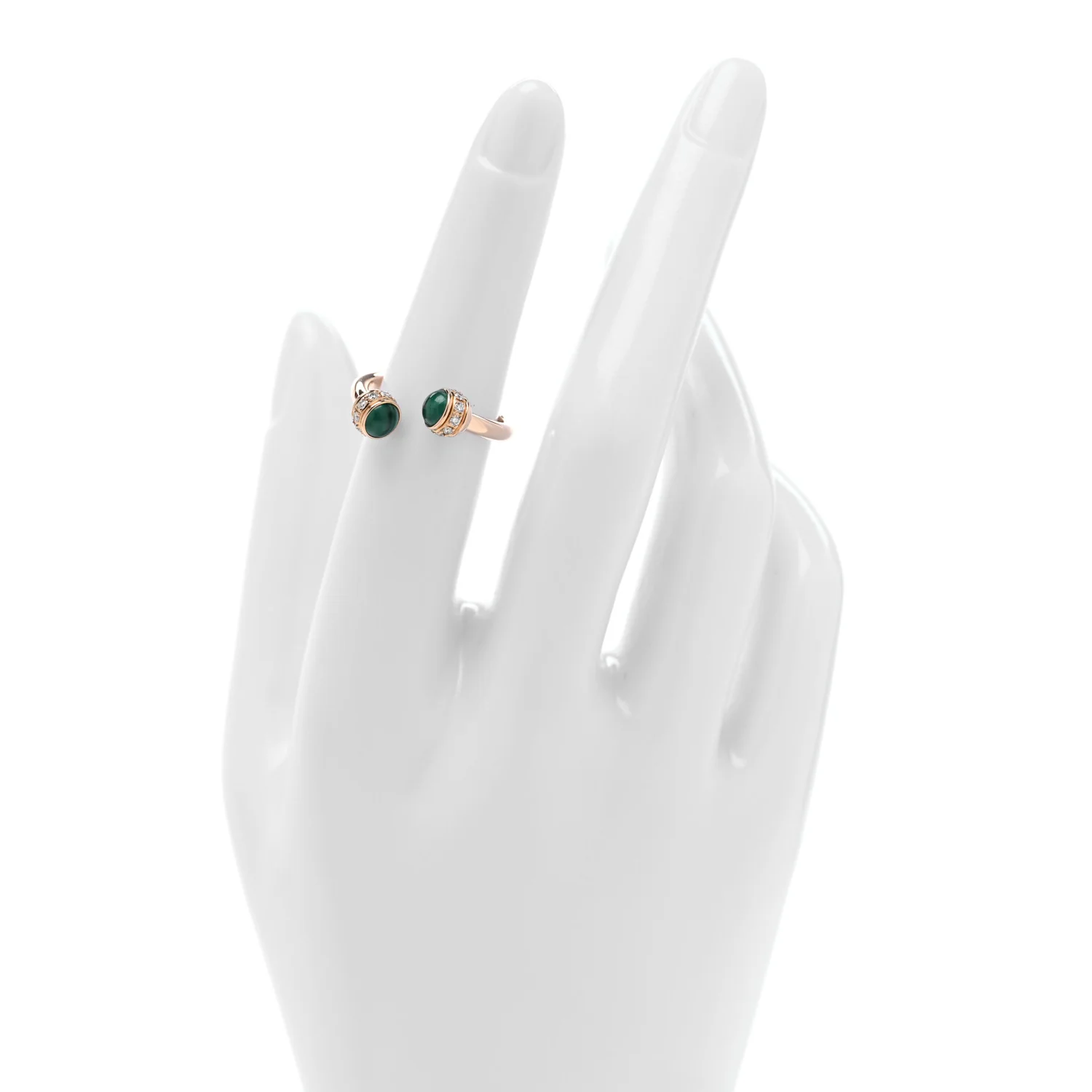 18K Rose Gold Diamond Malachite Possession Open Ring 53 6.25 - Image 2