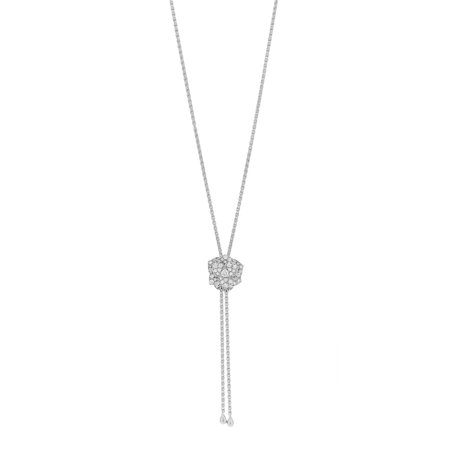 18K White Gold Diamond Rose Lariat Pendant Necklace