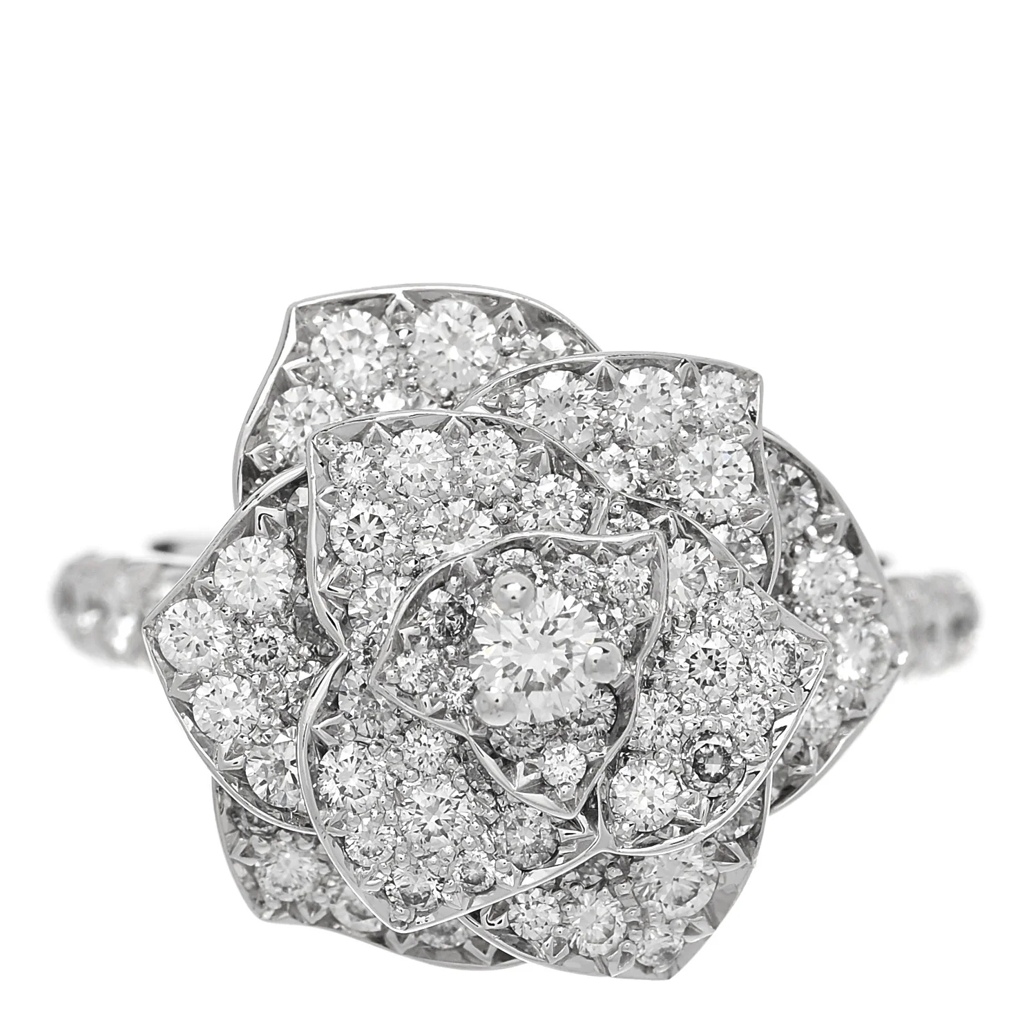 18K White Gold Diamond Rose Ring 49 4.75