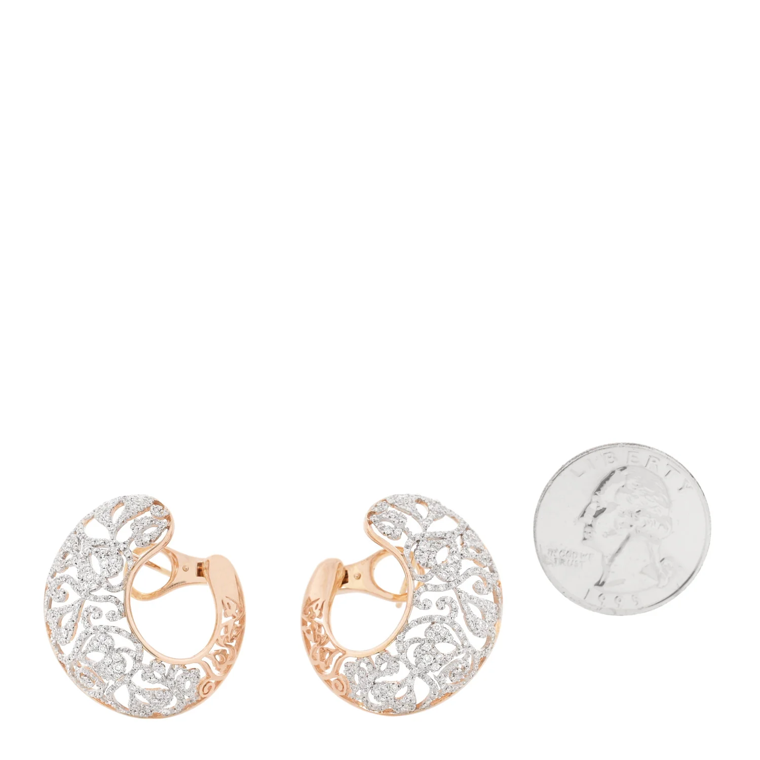 18K Rose Gold Diamond Arabesque Earrings - Image 2