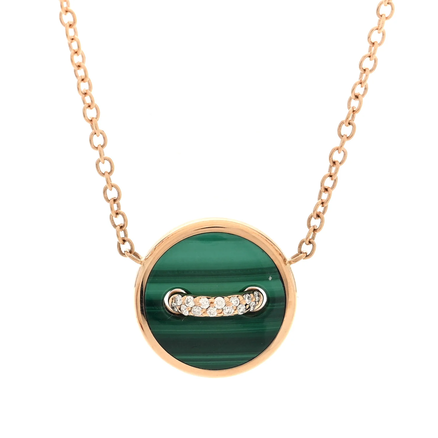 18K Rose Gold Diamond Malachite Mother of Pearl Pom Pom Dot Pendant Necklace - Image 4