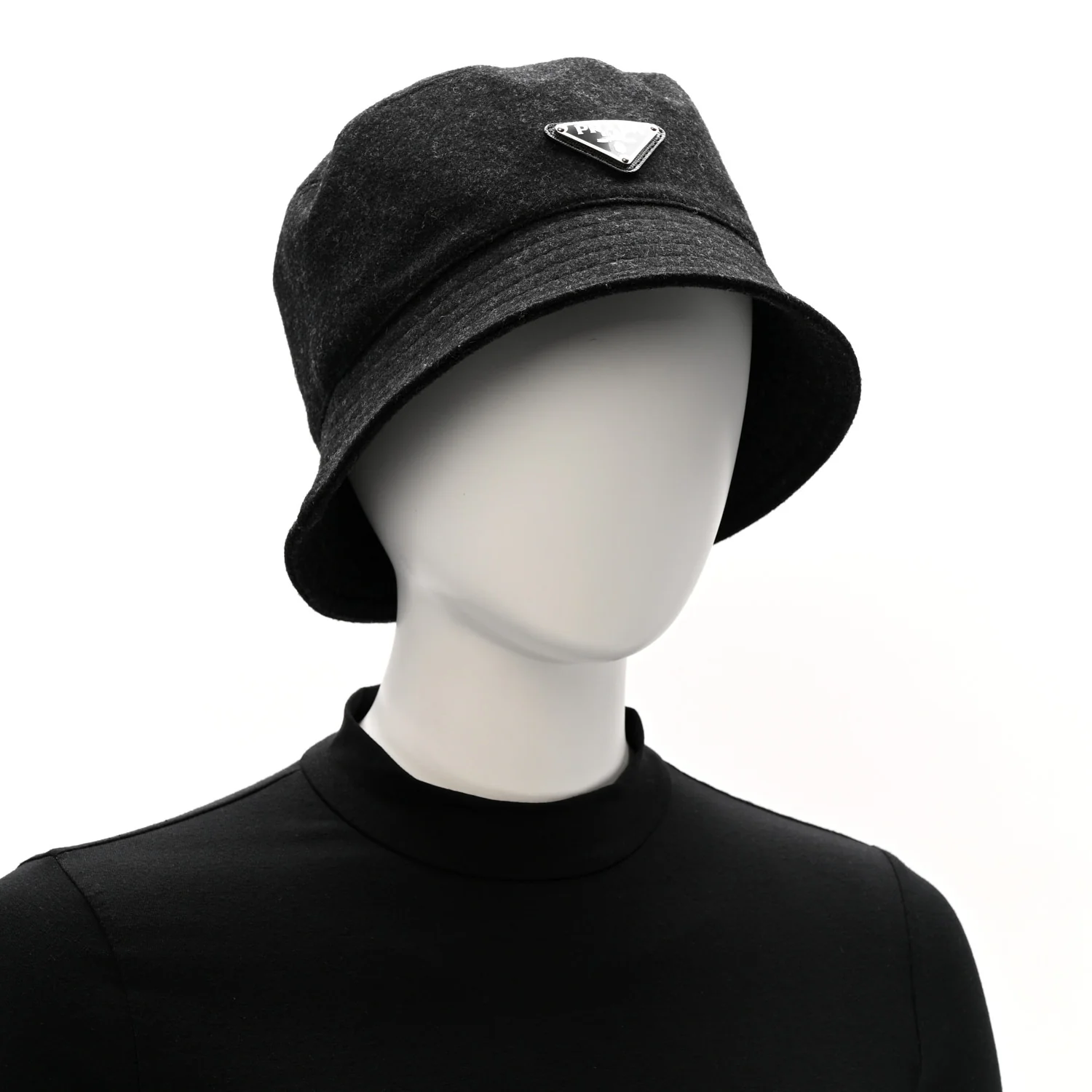Authentic Loden Wool Metal Triangle Logo Bucket Hat L Anthracite - Image 2