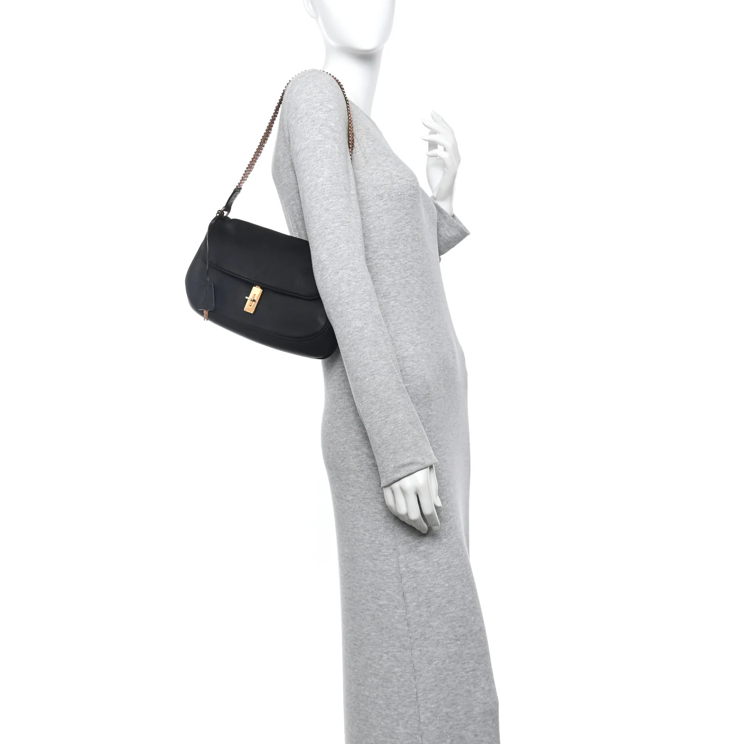 Calfskin Chain Strap Shoulder Bag Black - Image 2