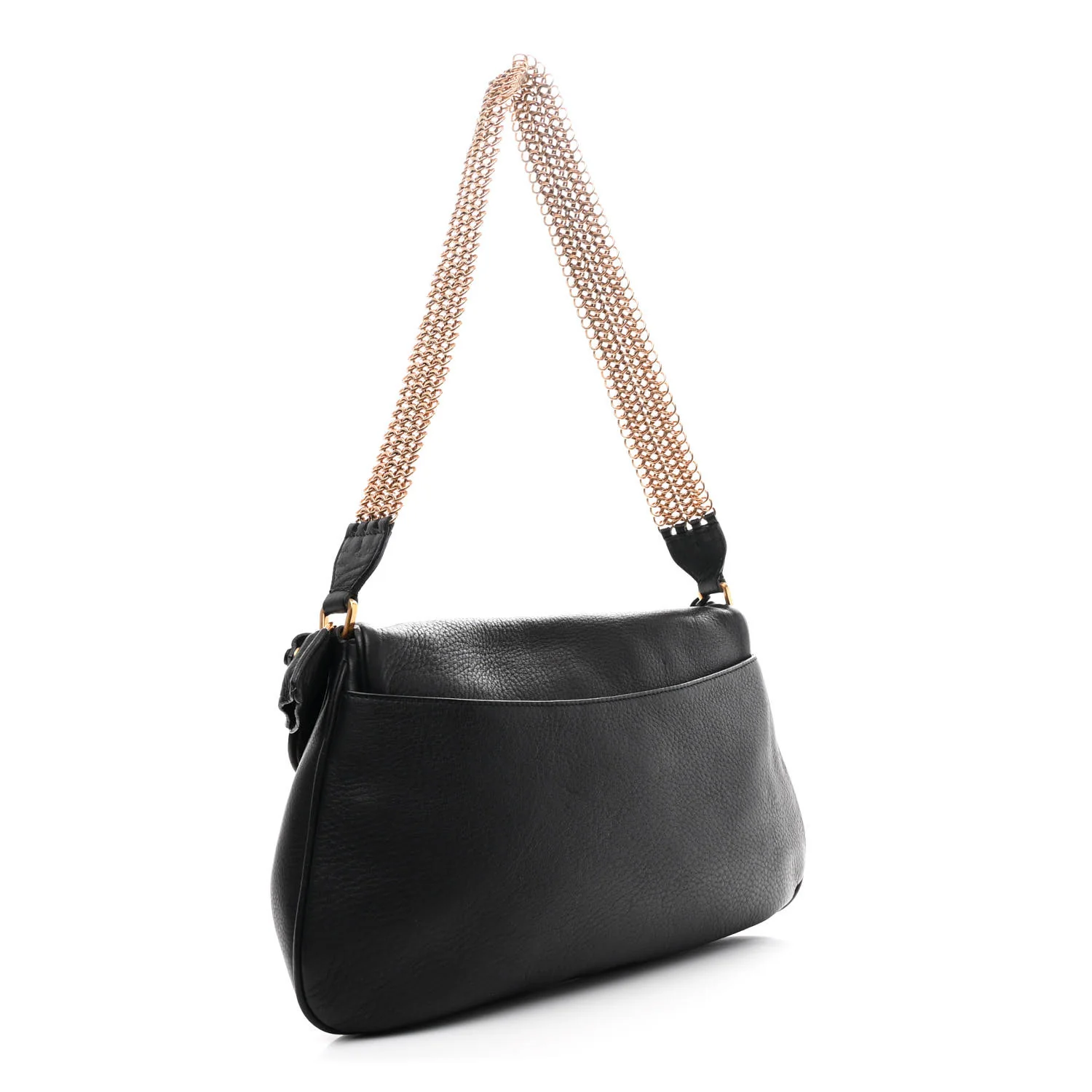 Calfskin Chain Strap Shoulder Bag Black - Image 3