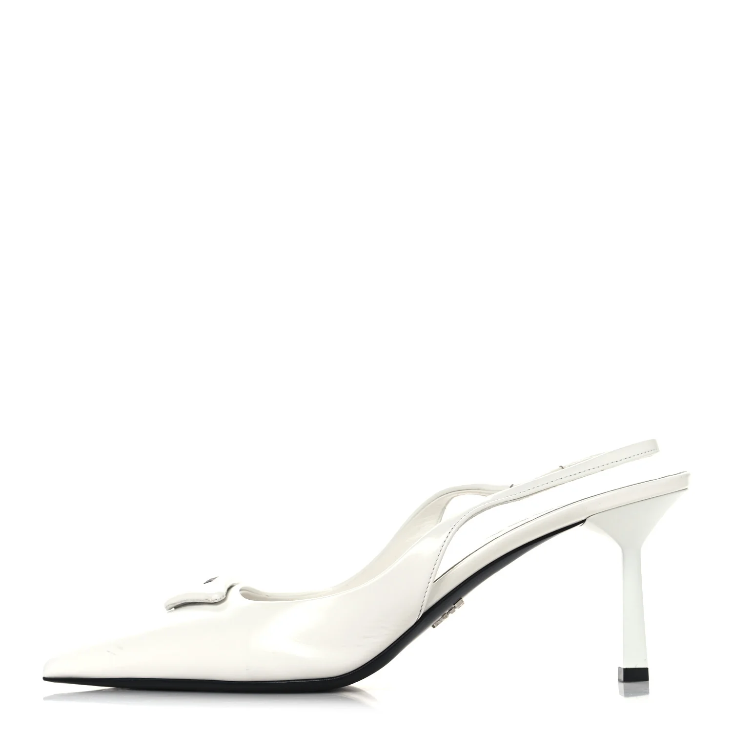 Calfskin Triangle Logo Pointed Toe 75mm Slingback Pumps 38.5 White