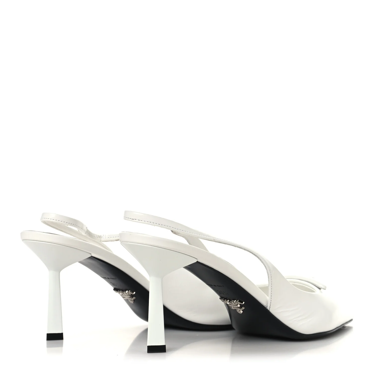 Calfskin Triangle Logo Pointed Toe 75mm Slingback Pumps 38.5 White - Image 5