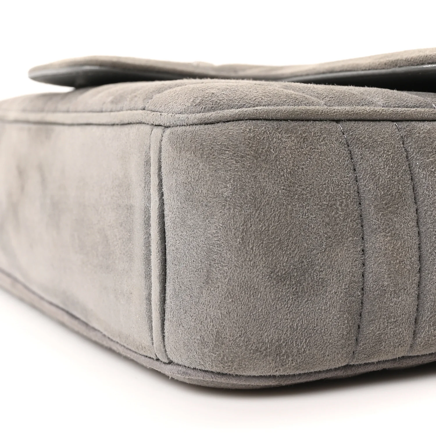 Camoscio Impunture Diagramme Medium Chain Flap Shoulder Bag Grey - Image 10