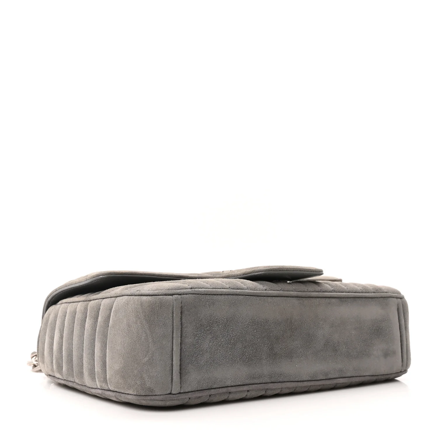 Camoscio Impunture Diagramme Medium Chain Flap Shoulder Bag Grey - Image 4