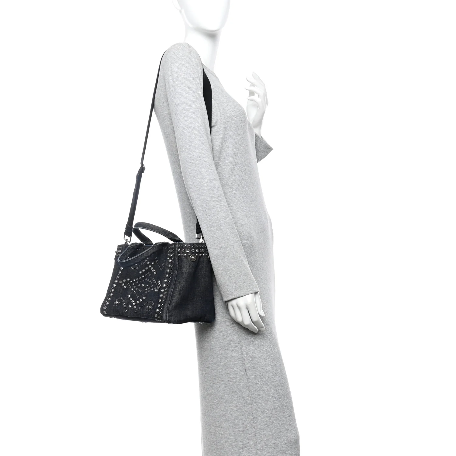 Canapa Denim Crystal Rivet Studded Tote Avio - Image 2