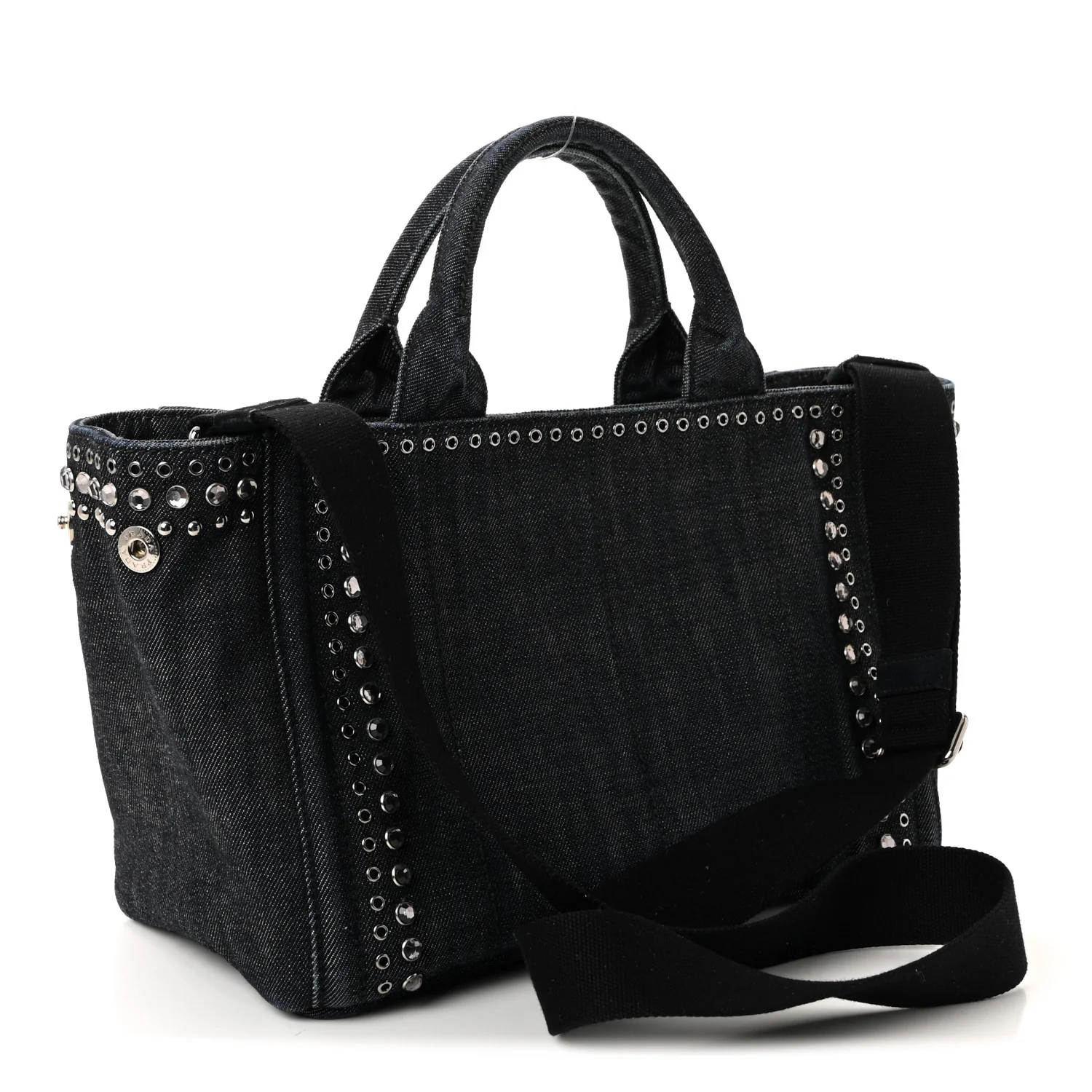 Canapa Denim Crystal Rivet Studded Tote Avio - Image 3