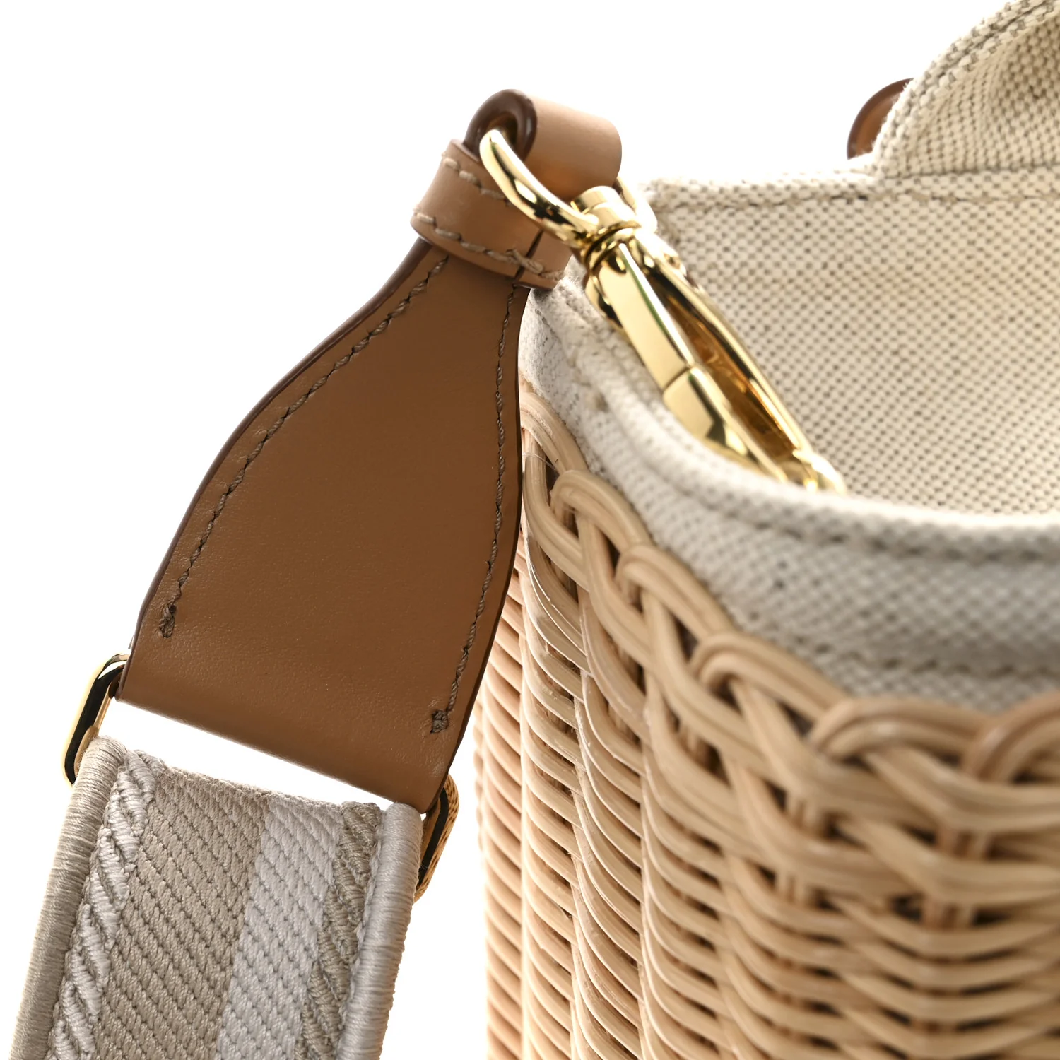 Canvas Wicker Shoulder Bag White - Image 11