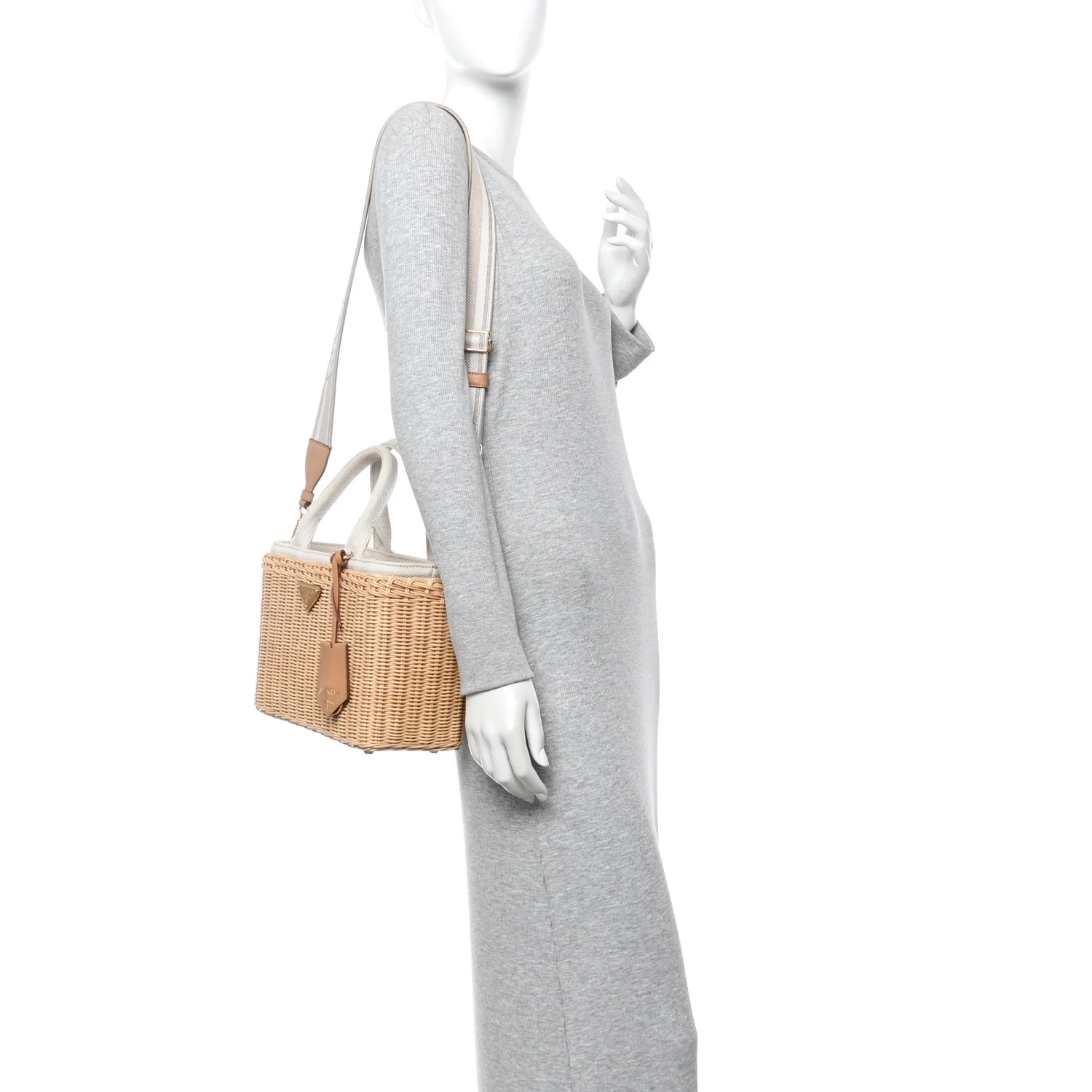 Canvas Wicker Shoulder Bag White - Image 2