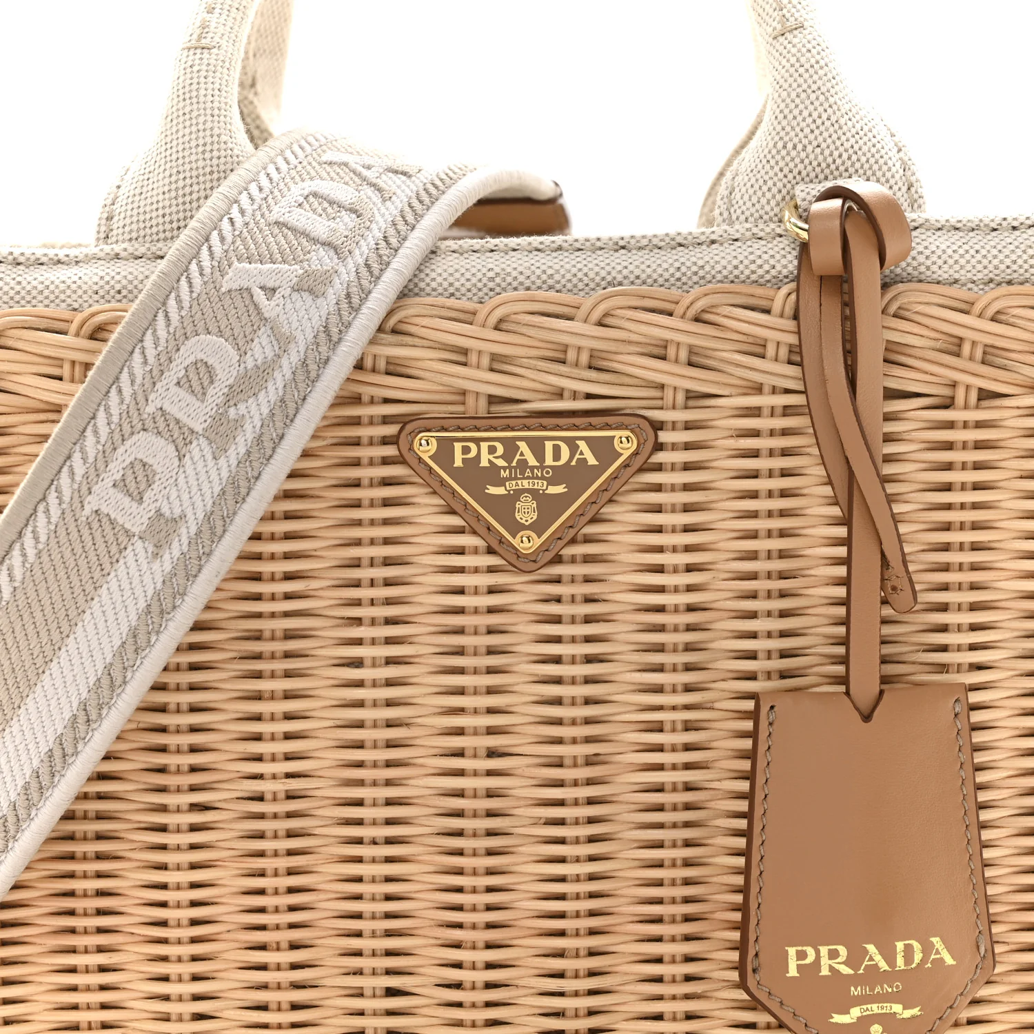 Canvas Wicker Shoulder Bag White - Image 8