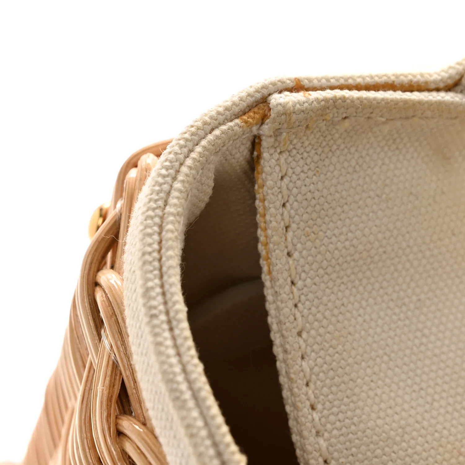 Canvas Wicker Shoulder Bag White Tan - Image 11