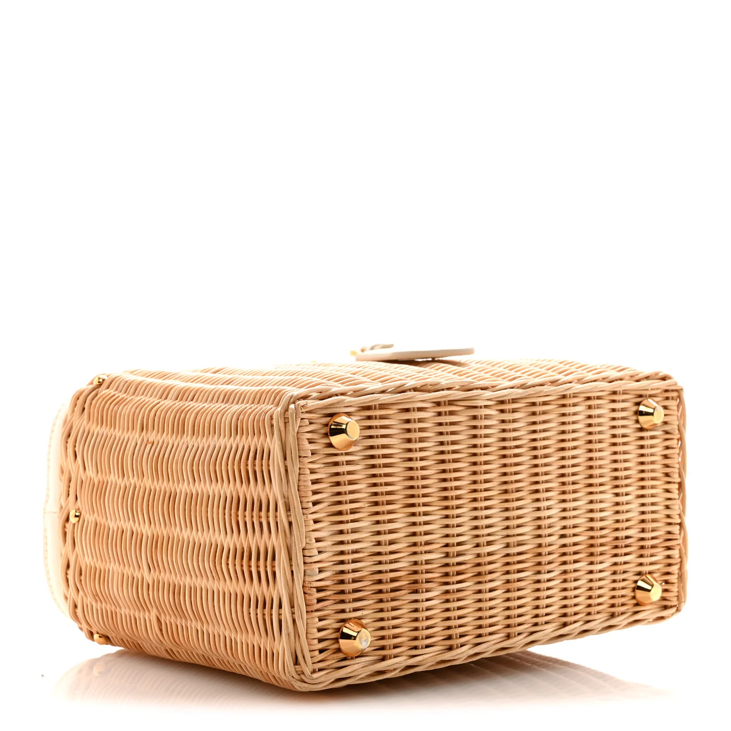 Canvas Wicker Shoulder Bag White Tan - Image 4