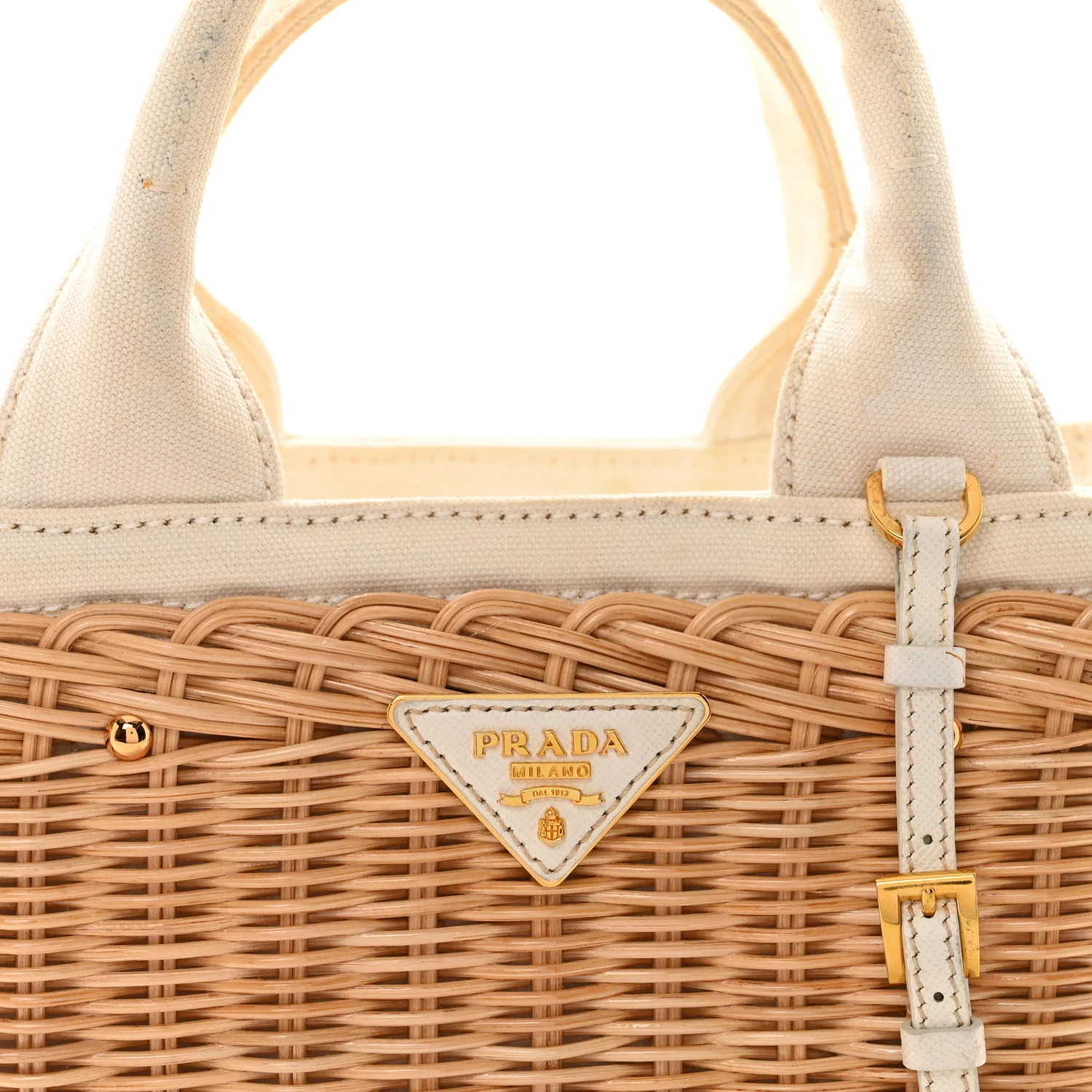 Canvas Wicker Shoulder Bag White Tan - Image 8