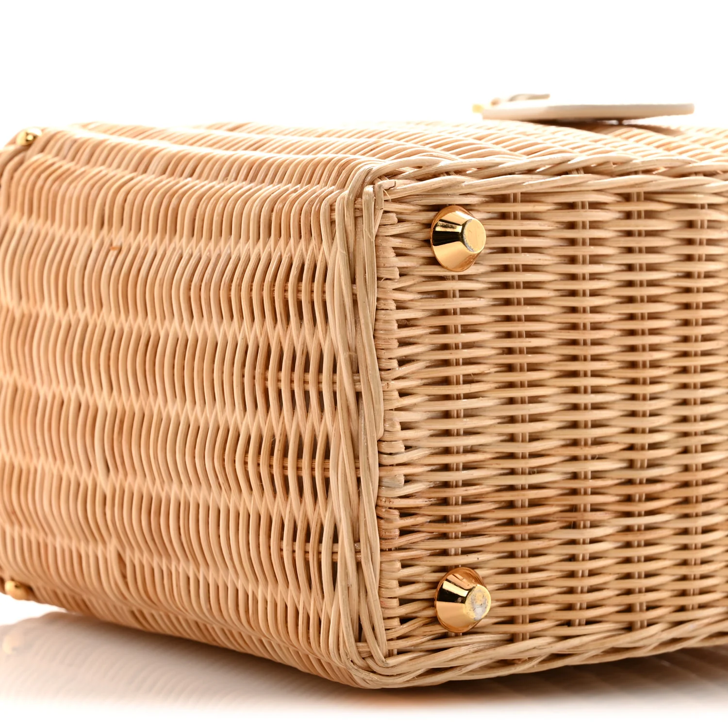 Canvas Wicker Shoulder Bag White Tan - Image 9