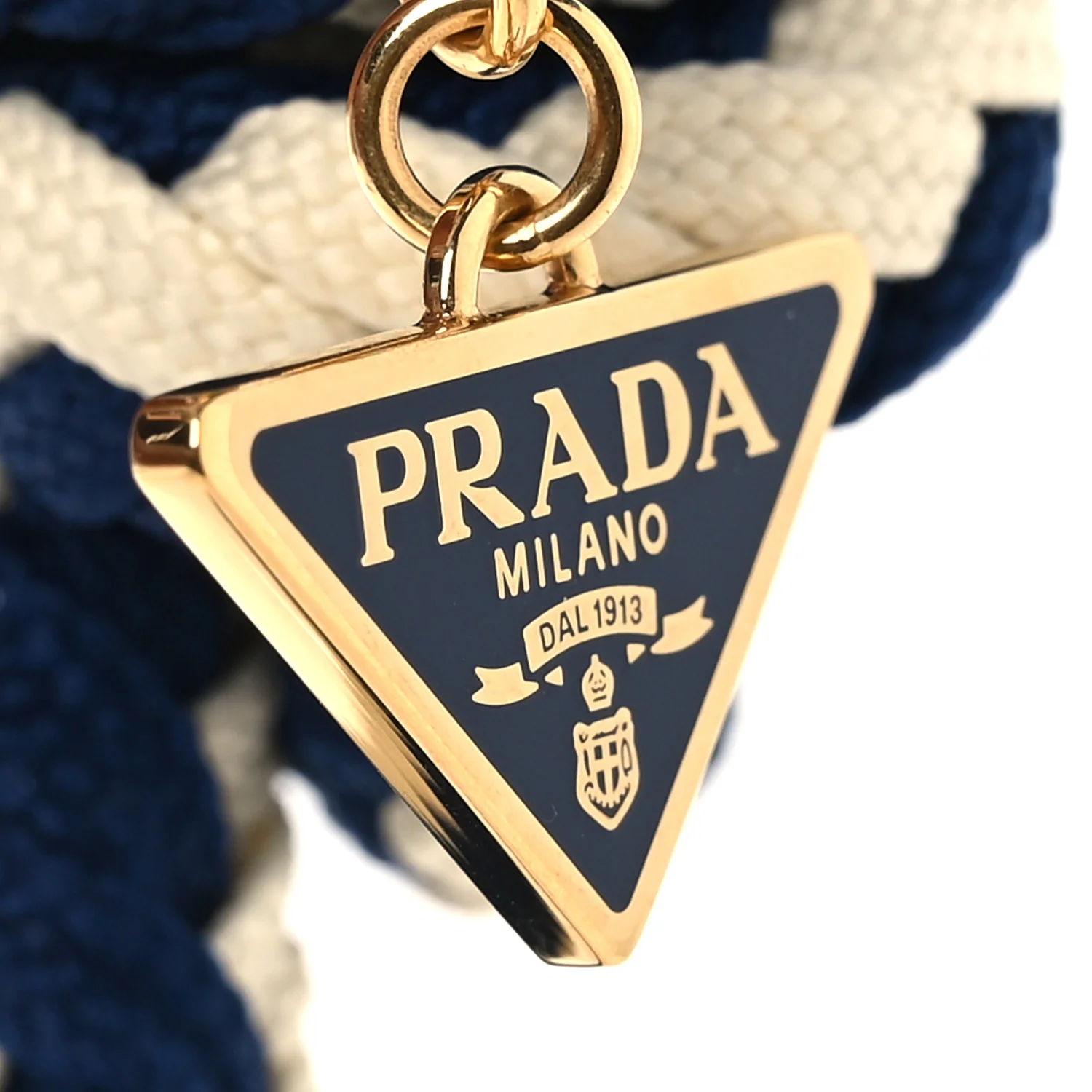 Cotton Striped Metal Triangle Logo Cord Keychain Blue White - Image 3