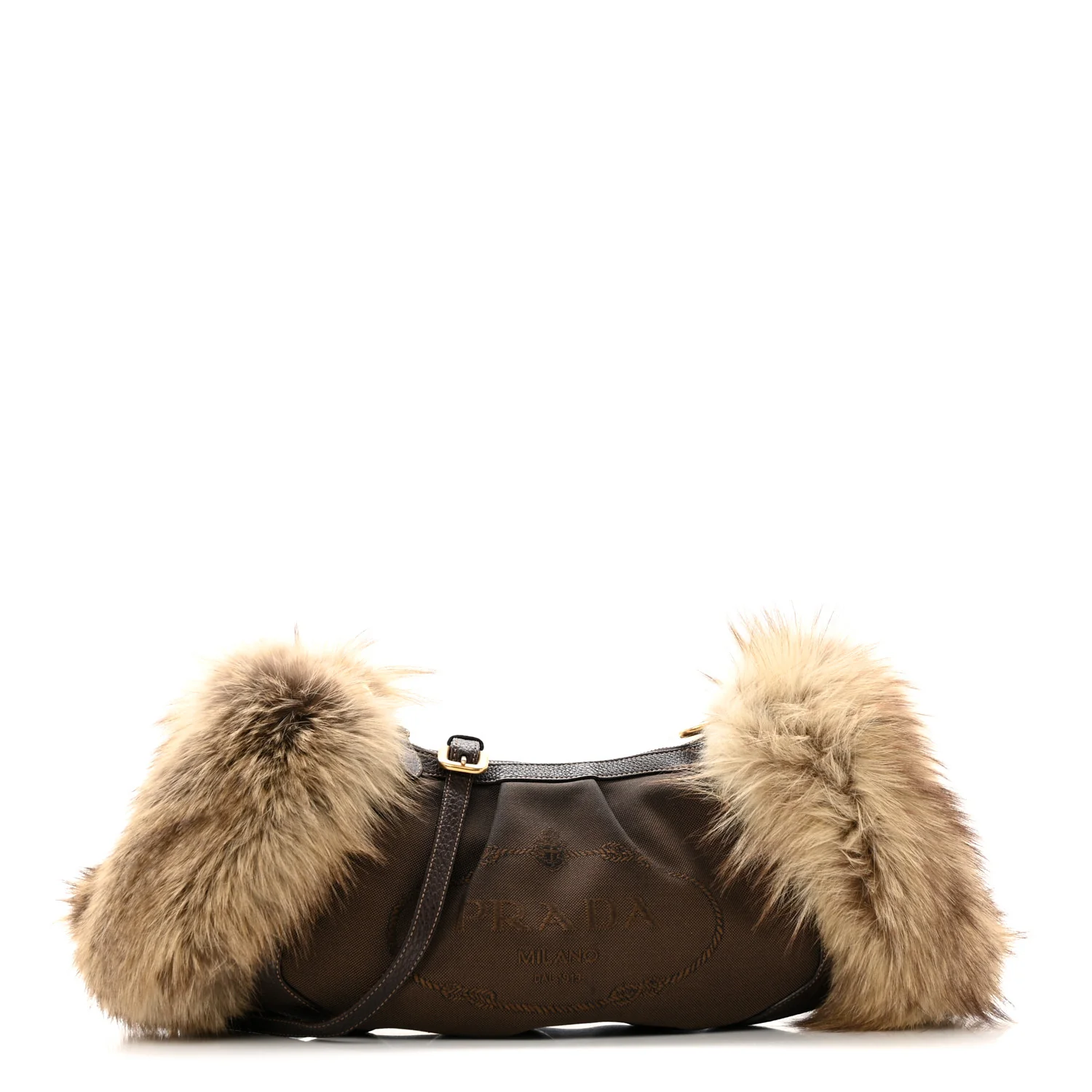 Fox Fur Jacquard Logo Hand Muff Hobo Corda Bruciato