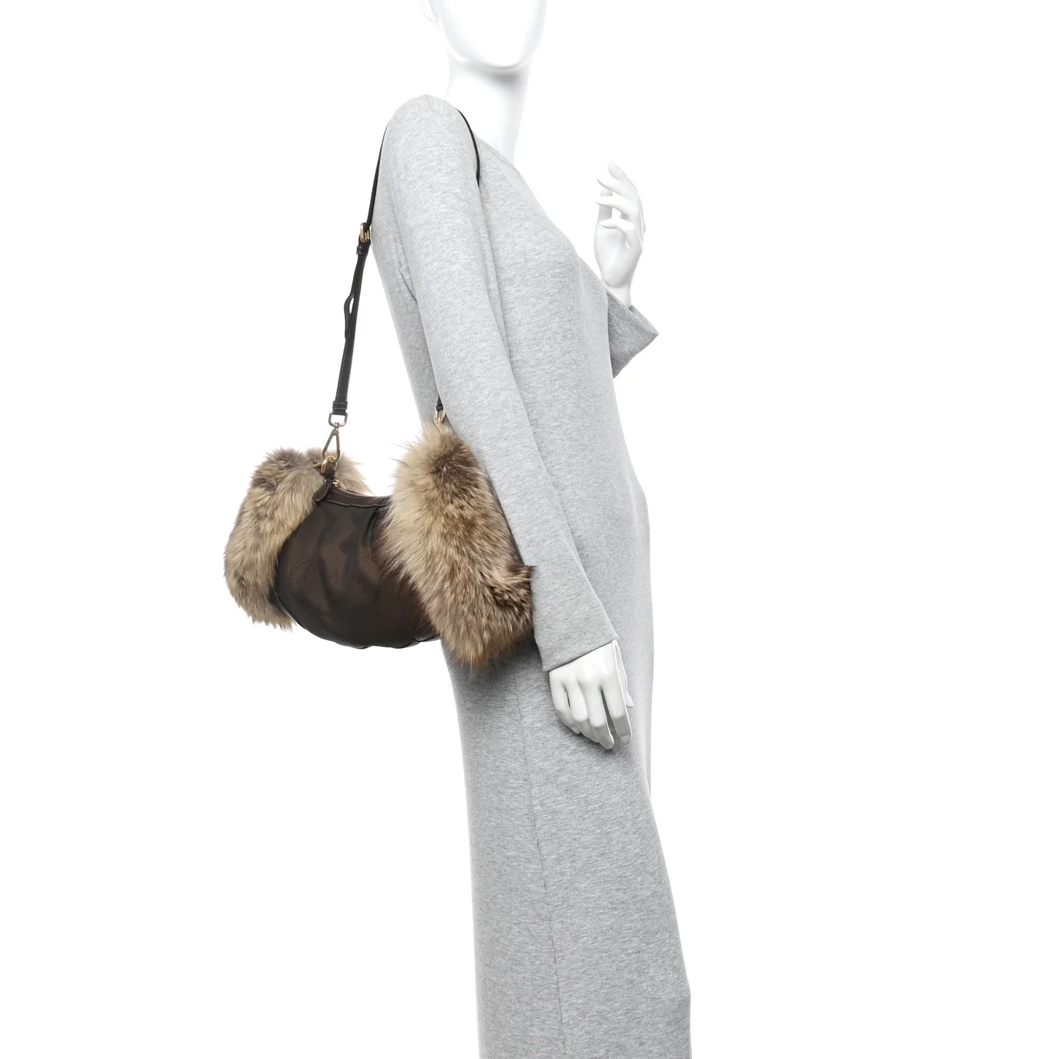 Fox Fur Jacquard Logo Hand Muff Hobo Corda Bruciato - Image 2
