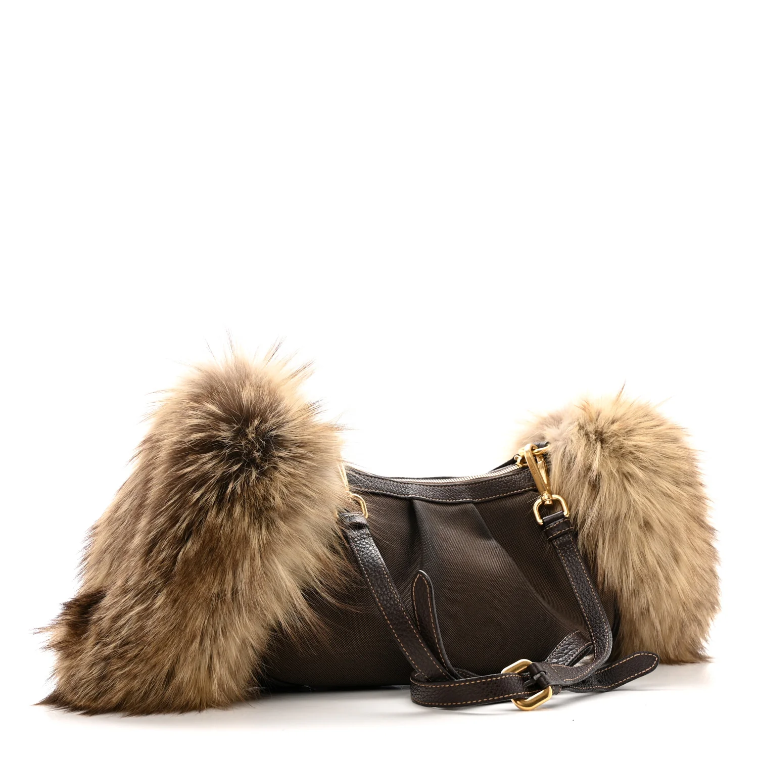 Fox Fur Jacquard Logo Hand Muff Hobo Corda Bruciato - Image 3