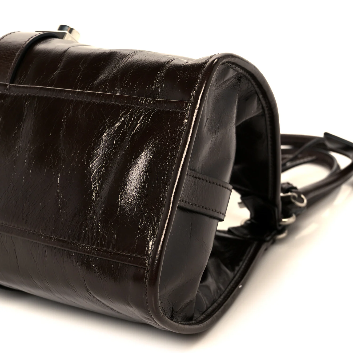 Glossy Calfskin Medium Tote Bag Dark Brown - Image 10