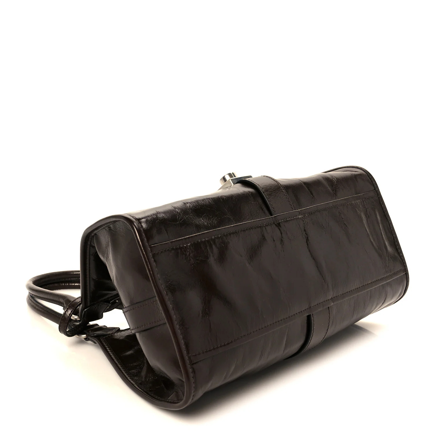 Glossy Calfskin Medium Tote Bag Dark Brown - Image 4