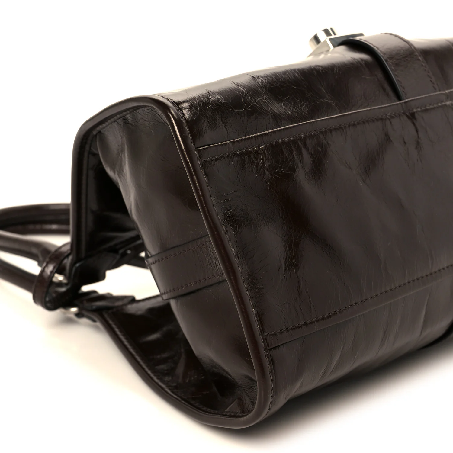 Glossy Calfskin Medium Tote Bag Dark Brown - Image 9