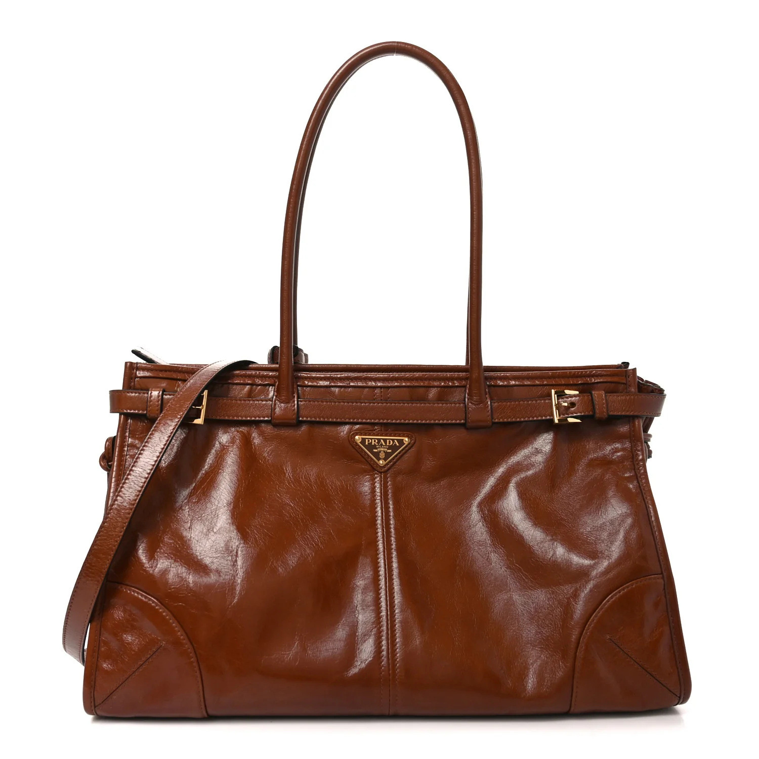 Glossy Calfskin Triangle Large Bonnie Shoulder Bag Palissandro