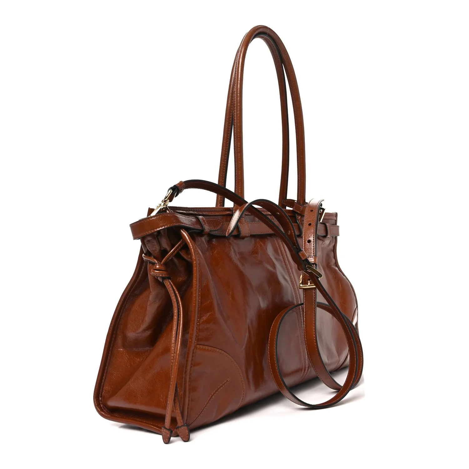Glossy Calfskin Triangle Large Bonnie Shoulder Bag Palissandro - Image 3