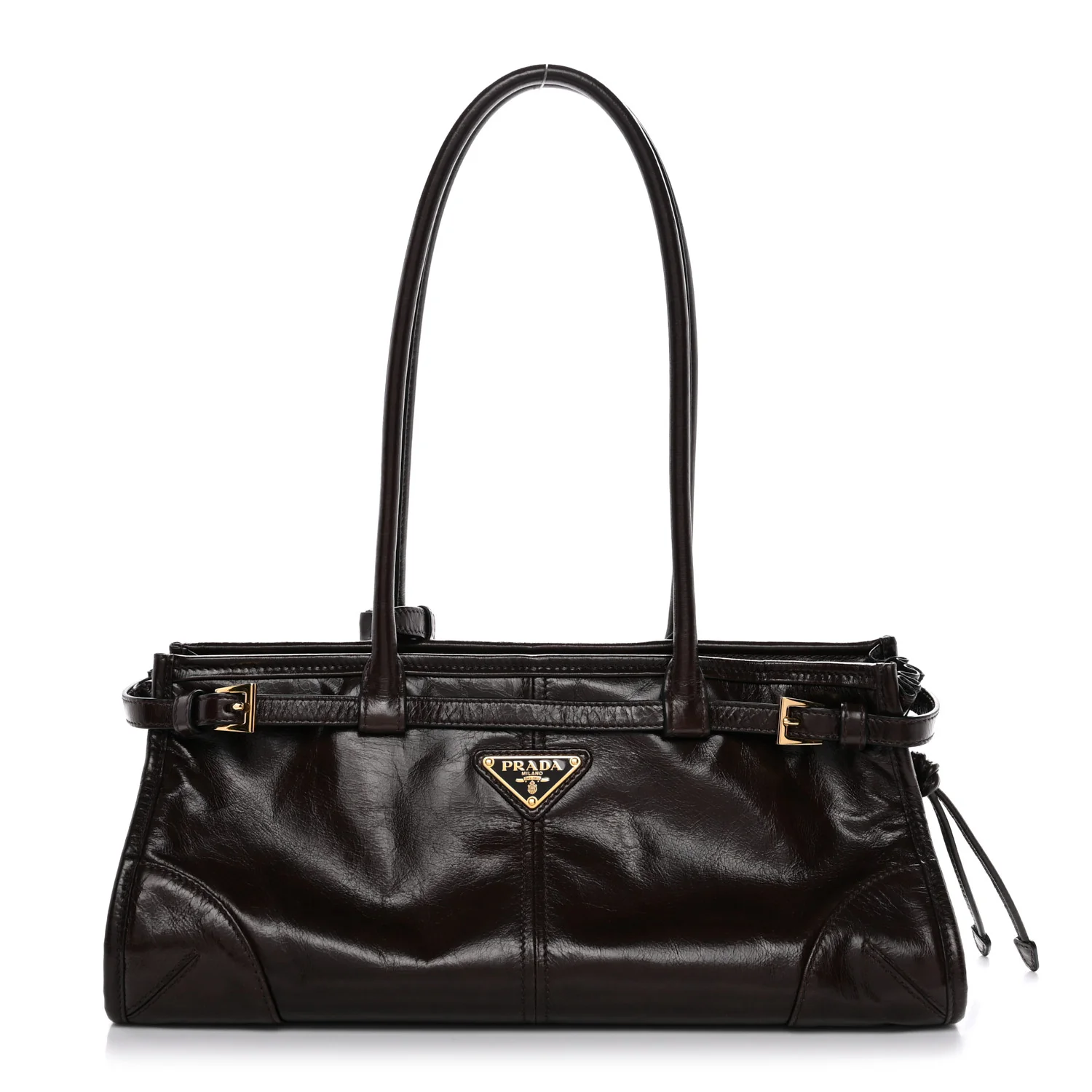 Glossy Calfskin Triangle Medium Bonnie Shoulder Bag Dark Brown