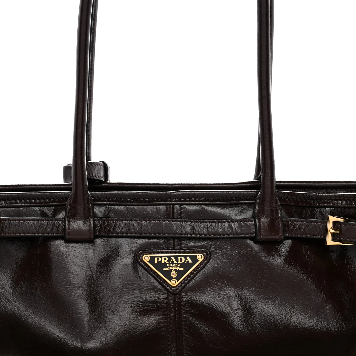 Glossy Calfskin Triangle Medium Bonnie Shoulder Bag Dark Brown - Image 7