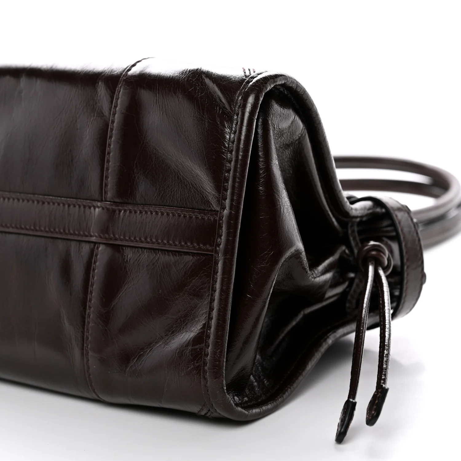 Glossy Calfskin Triangle Medium Bonnie Shoulder Bag Dark Brown - Image 9