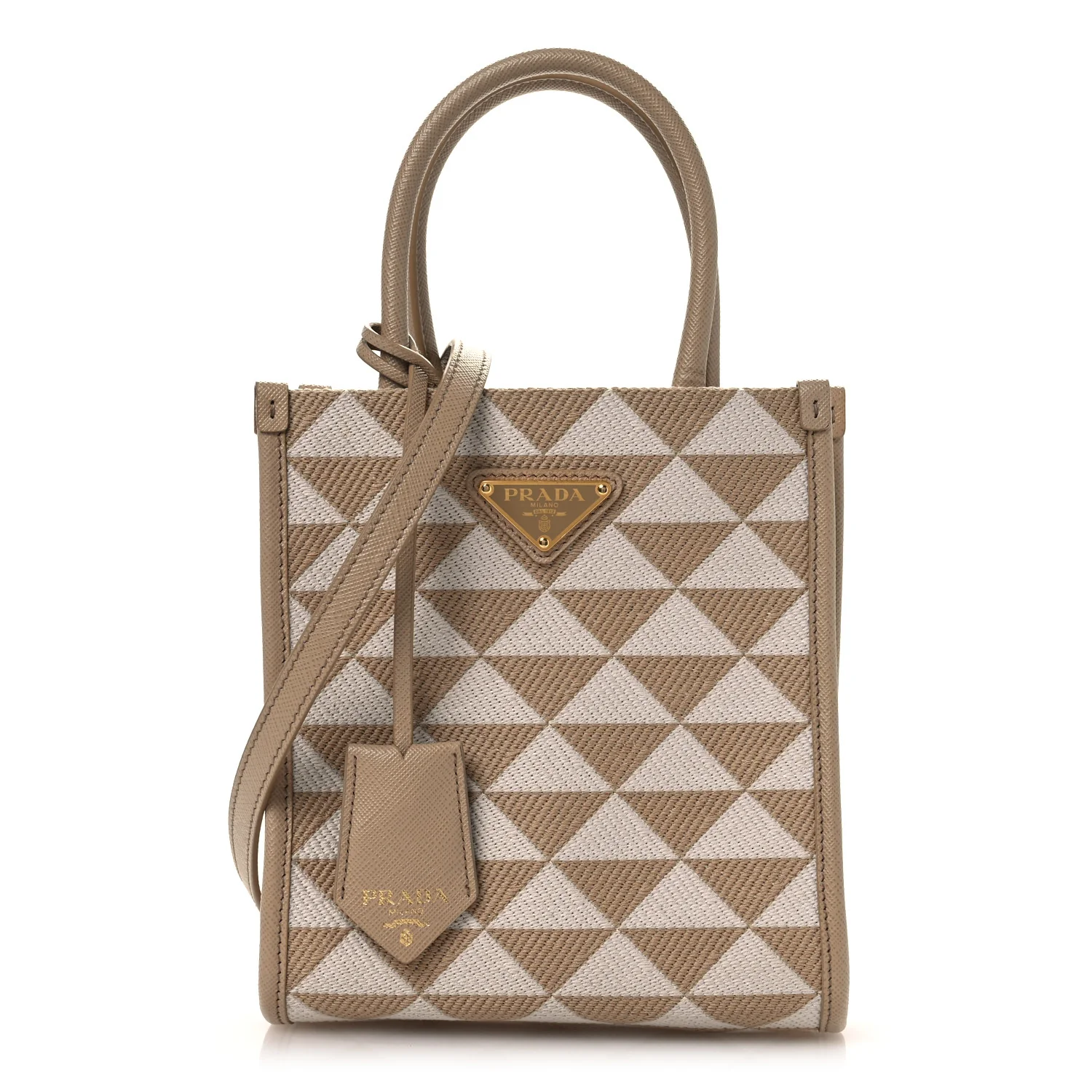 Jacquard Saffiano Triangolo Symbole Embroidered Micro Tote Corda Talco