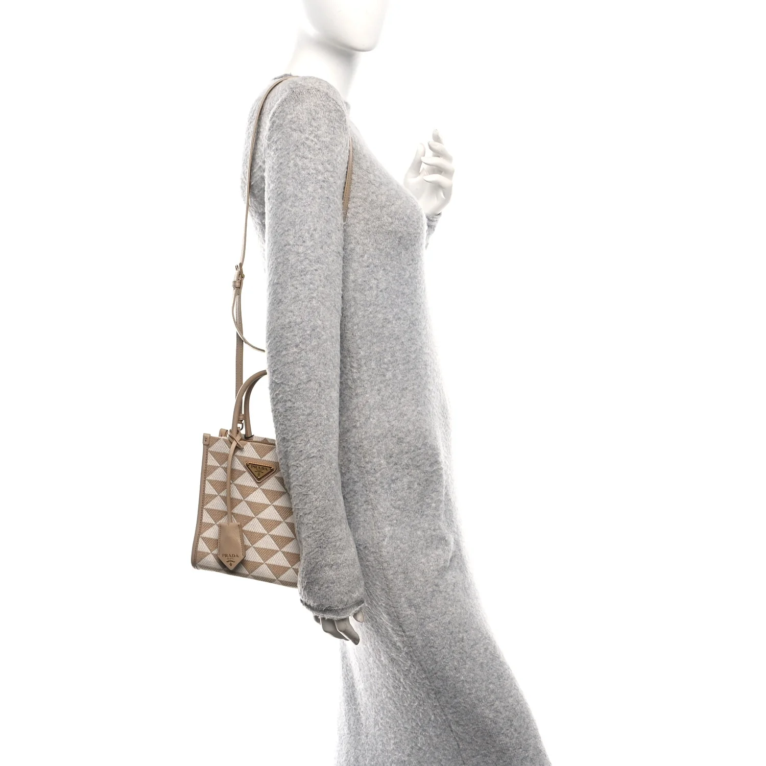 Jacquard Saffiano Triangolo Symbole Embroidered Micro Tote Corda Talco - Image 2