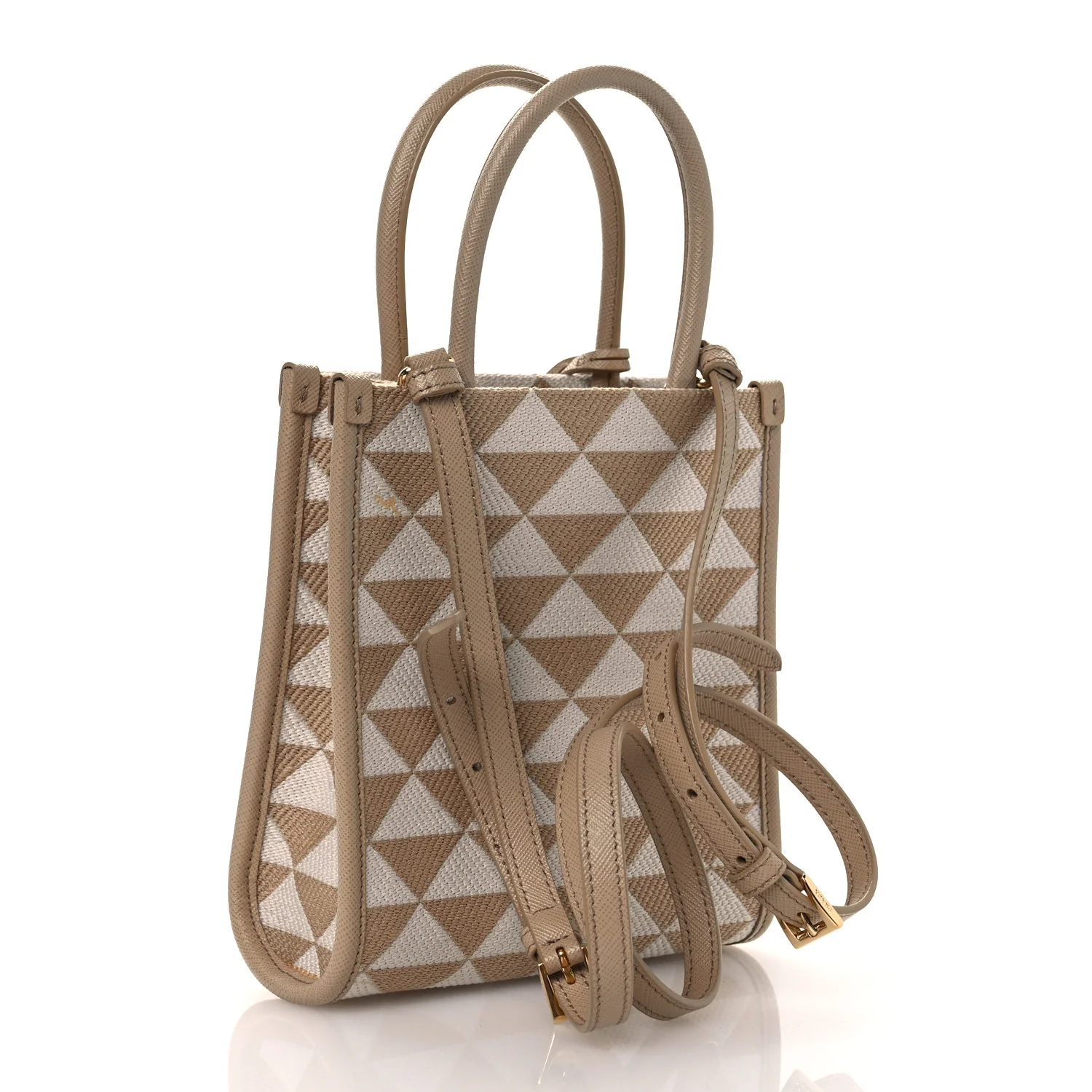 Jacquard Saffiano Triangolo Symbole Embroidered Micro Tote Corda Talco - Image 3