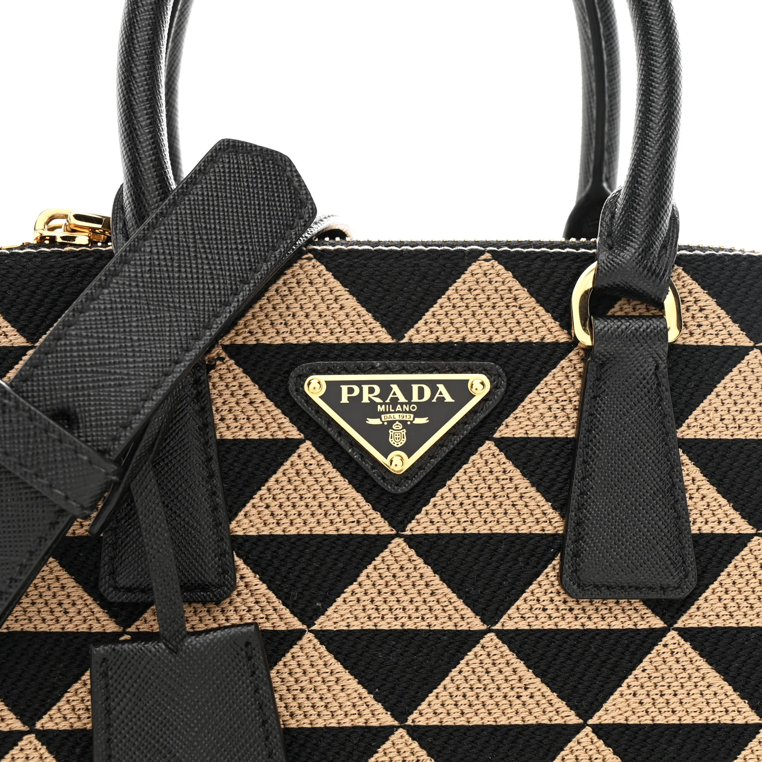 Jacquard Saffiano Triangolo Symbole Embroidered Mini Galleria Double Zip Tote Black Corda - Image 8