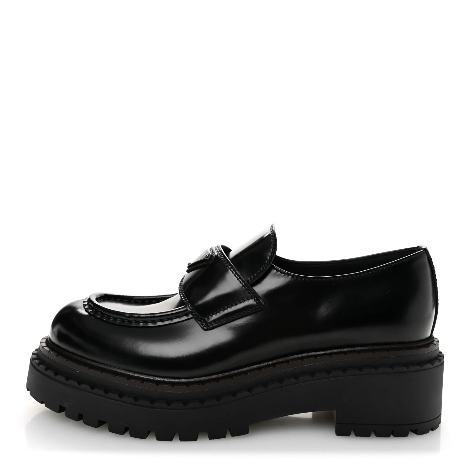 Metal Triangle Logo Double Chocolate Loafers 38.5 Black