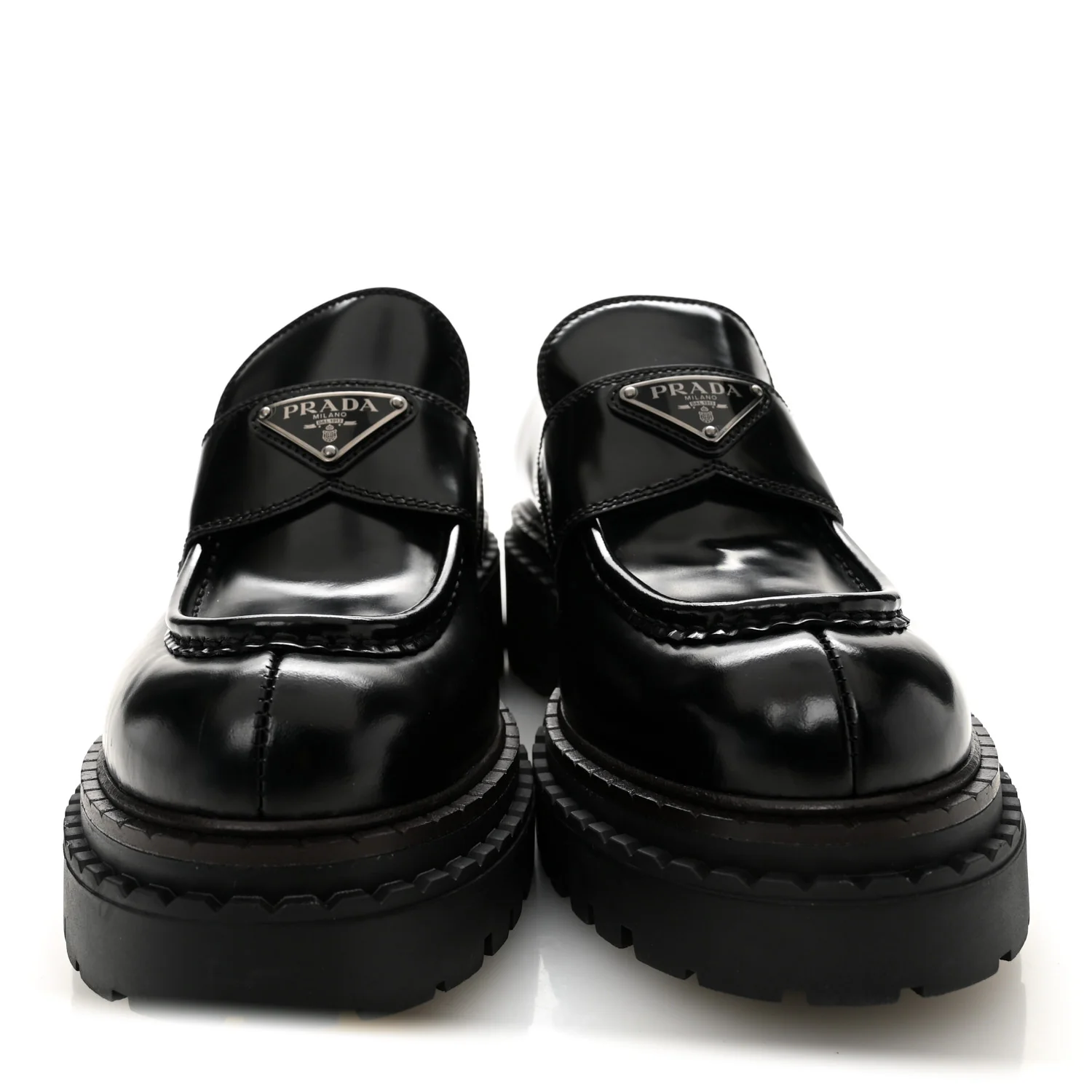 Metal Triangle Logo Double Chocolate Loafers 38.5 Black - Image 2