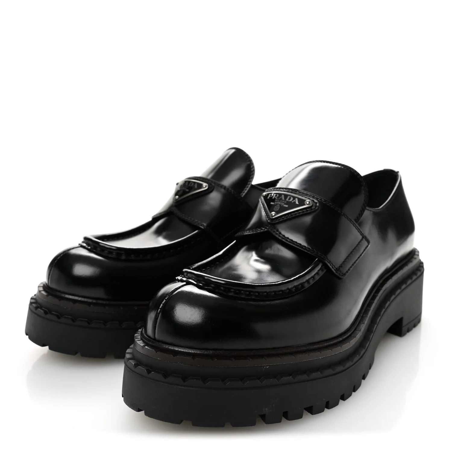 Metal Triangle Logo Double Chocolate Loafers 38.5 Black - Image 3