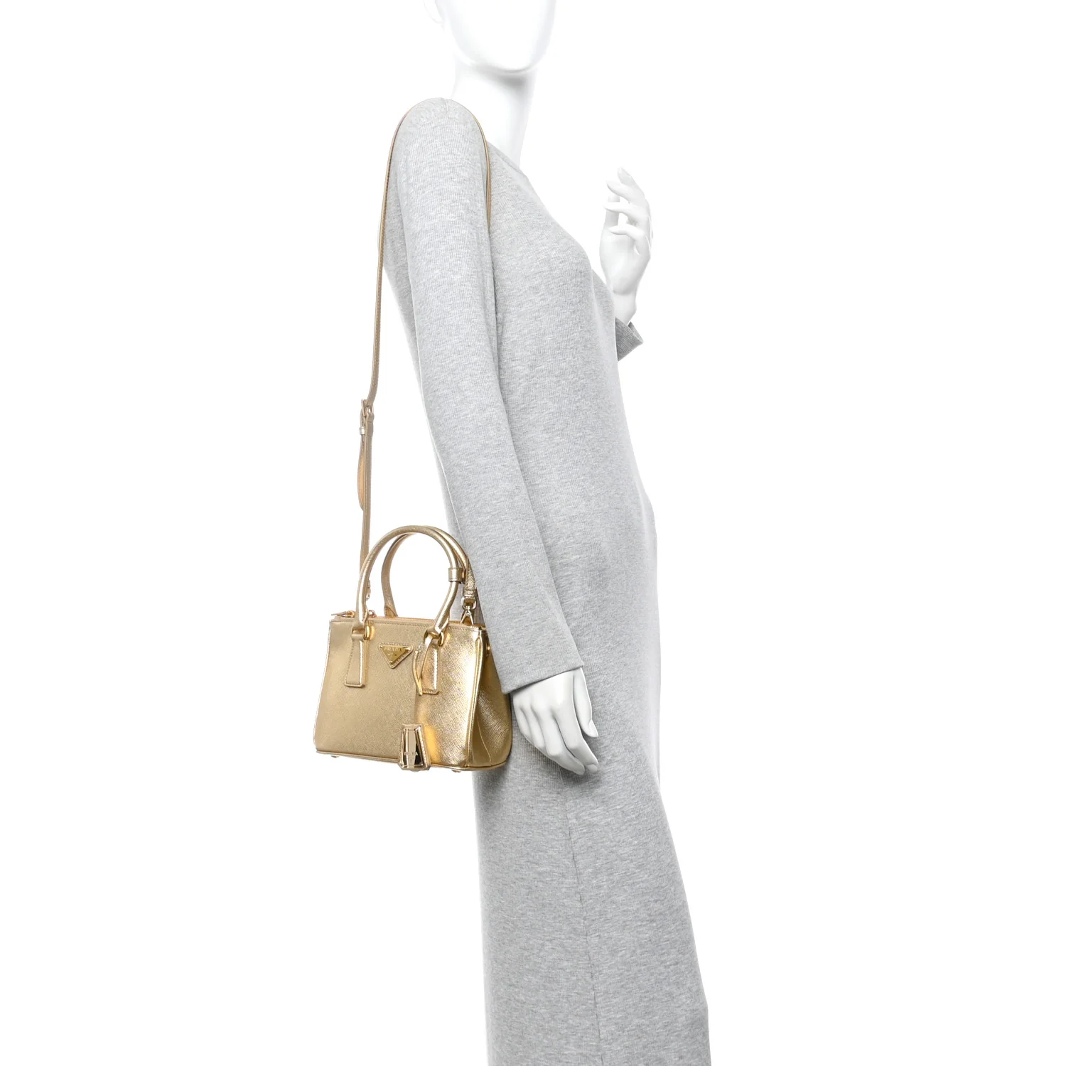 Metallic Saffiano Lux Mini Galleria Double Zip Tote Platino - Image 2