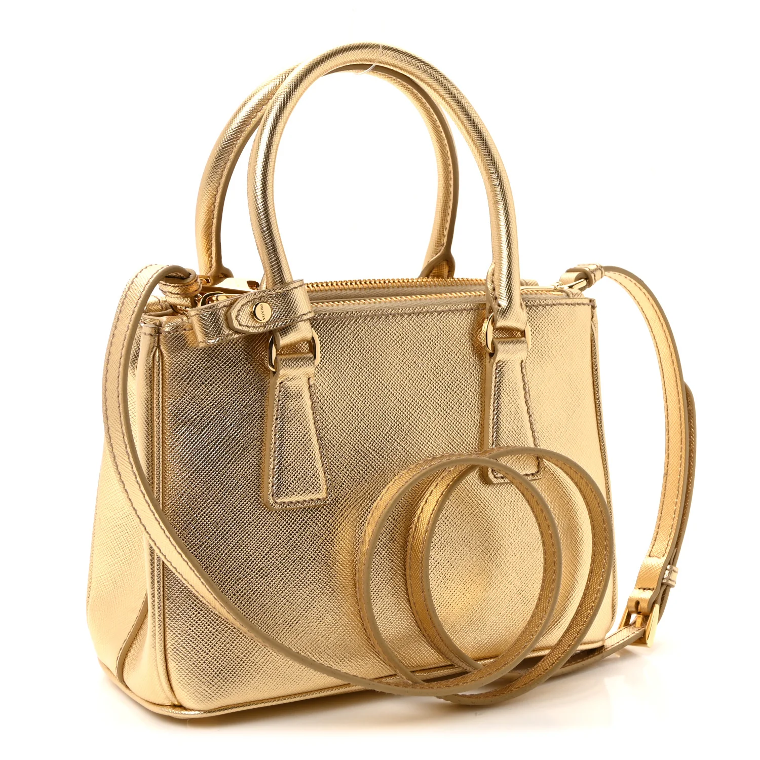 Metallic Saffiano Lux Mini Galleria Double Zip Tote Platino - Image 3
