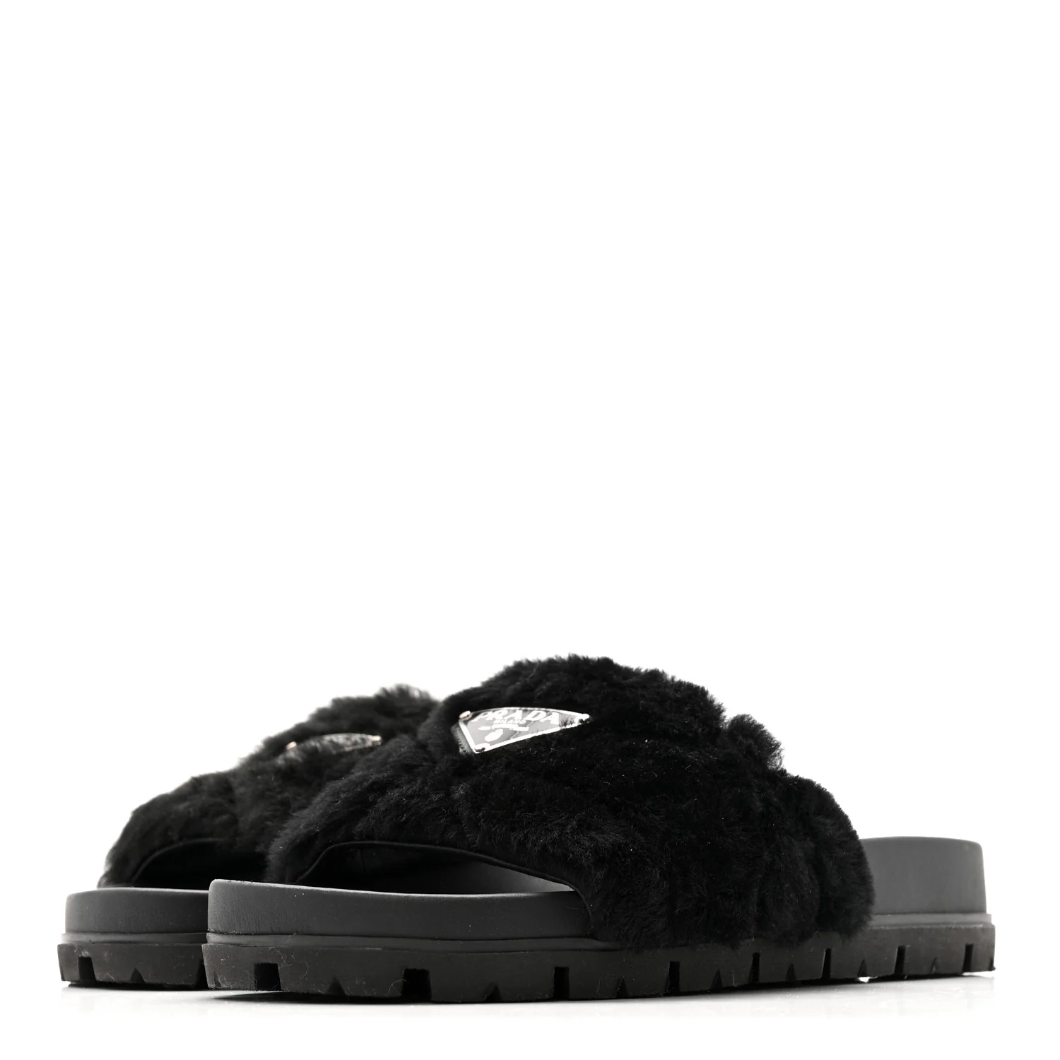 Montone Metal Triangle Logo Lug Sole 20mm Slide Sandals 35 Black - Image 4