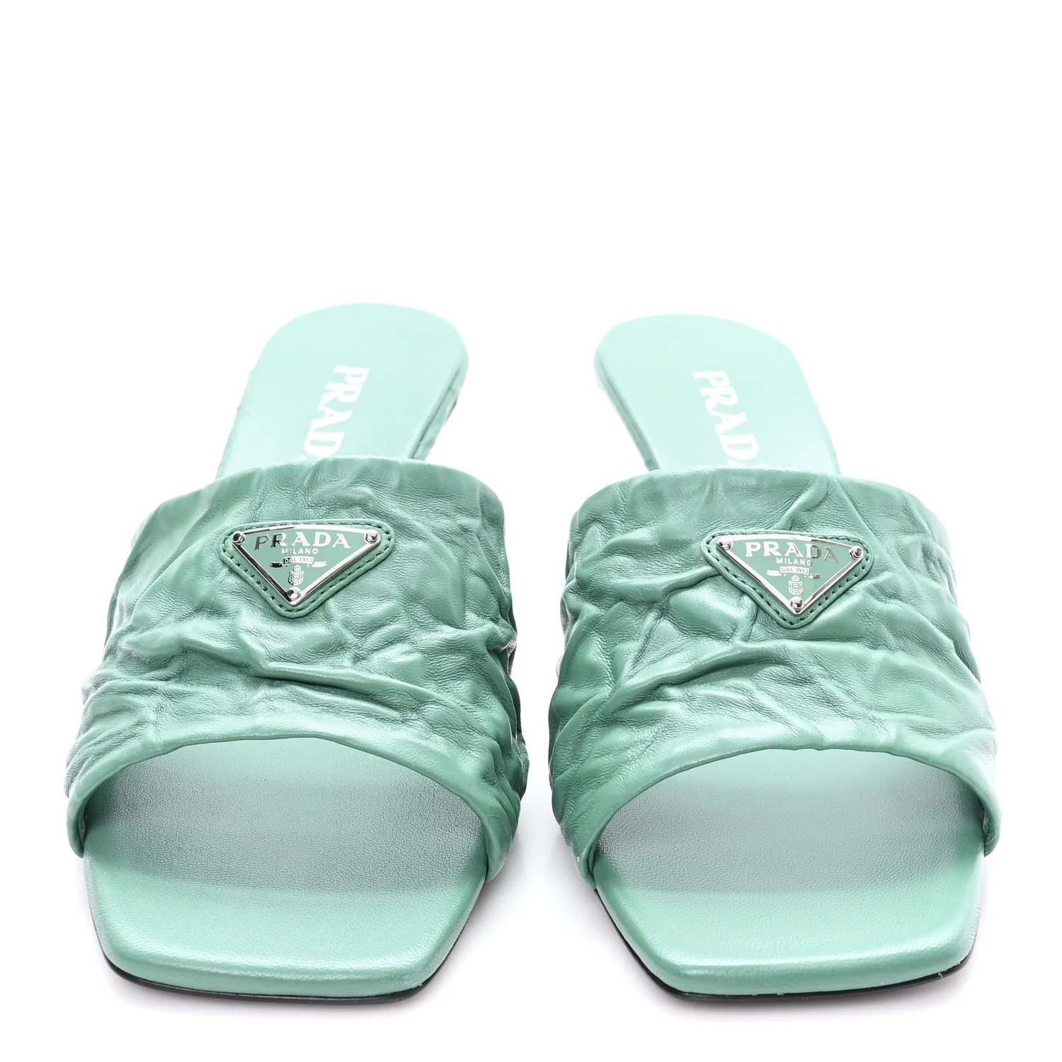 Nappa Antique Metal Triangle Logo 55mm Slide Sandals 40 Salvia - Image 3