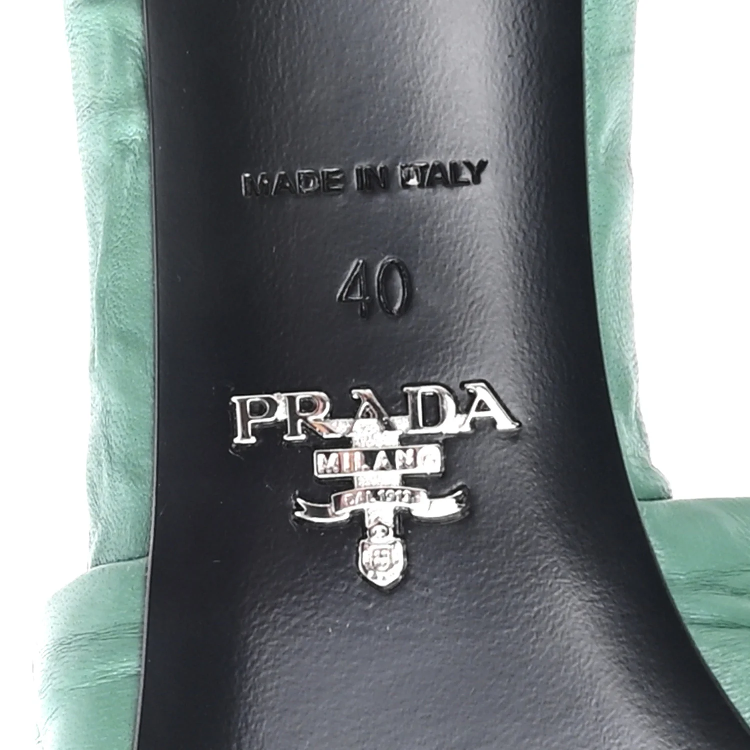 Nappa Antique Metal Triangle Logo 55mm Slide Sandals 40 Salvia - Image 7