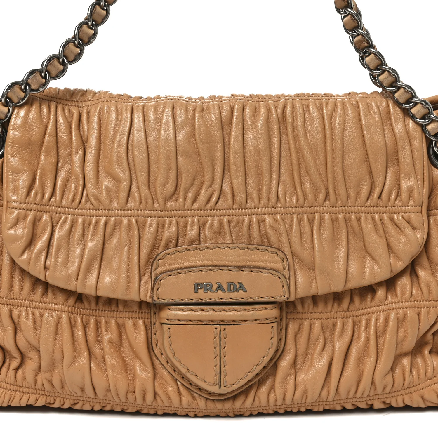 Nappa Gaufre Flap Chain Shoulder Bag Beige - Image 7