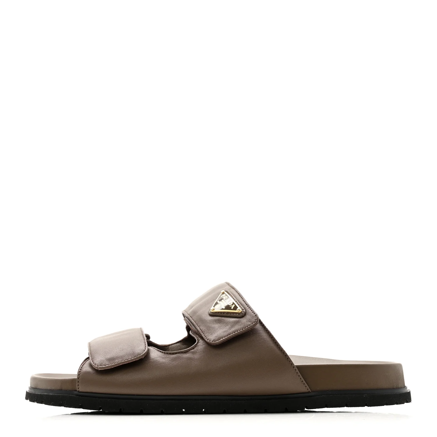 Nappa Logo Velcro Strap Slide Sandals 38.5 Cacao