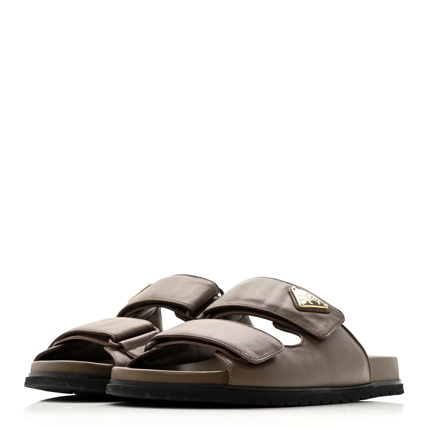 Nappa Logo Velcro Strap Slide Sandals 38.5 Cacao - Image 4