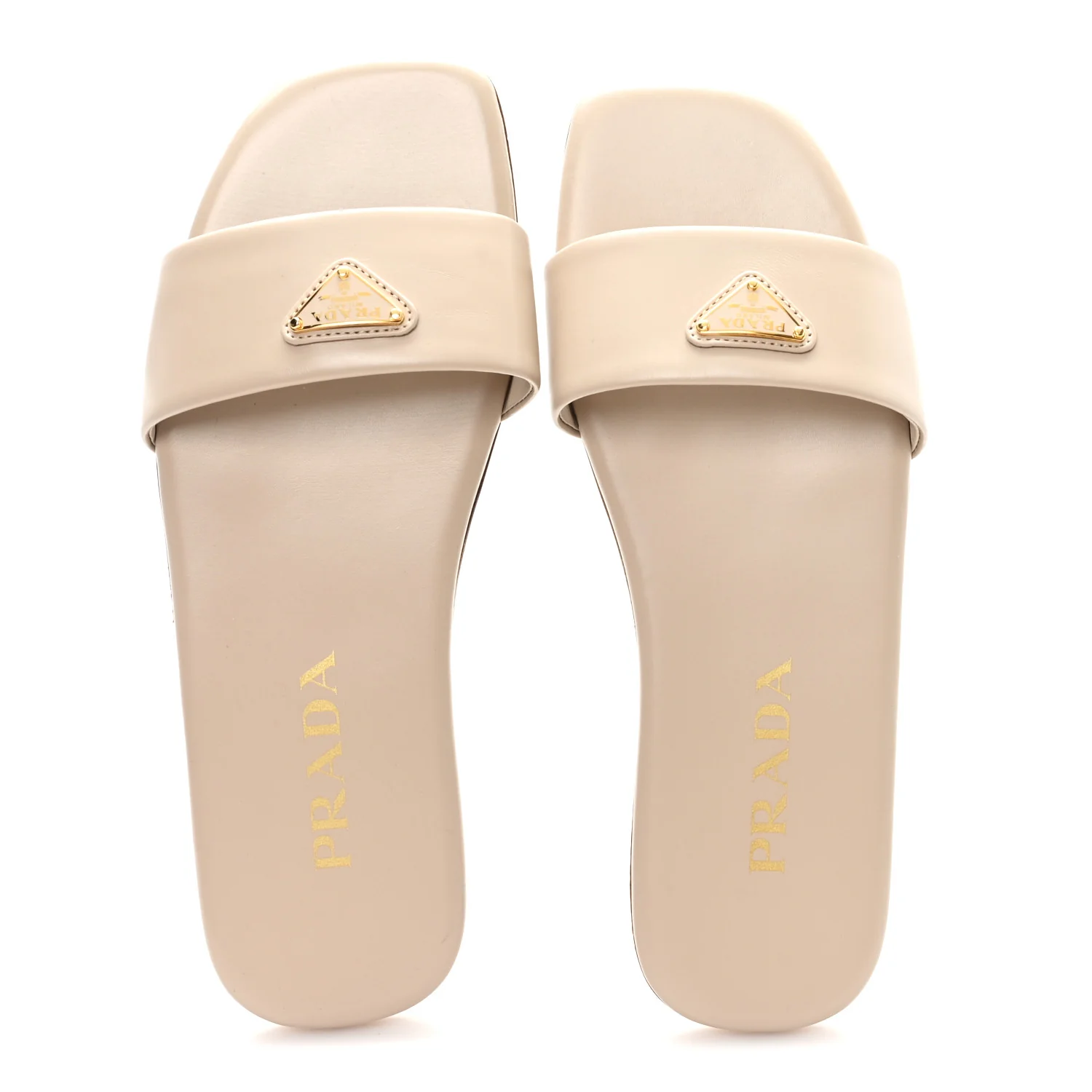 Nappa Metal Triangle Logo Flat Slide Sandals 35 Travertino - Image 2